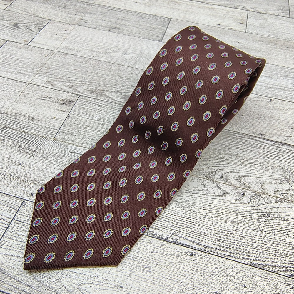 Vintage Narrow 3¼" Kuppenheimer Mens Tie Brown Silk from Italy Medallion Pattern